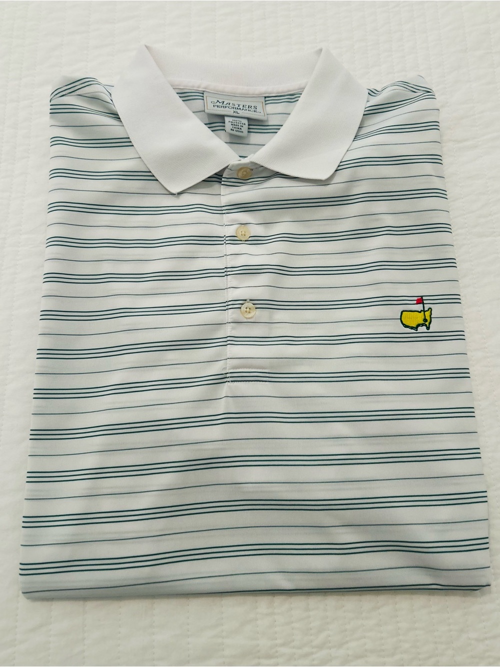 Masters Augusta National Shirt Mens XL White Green Striped Performance Golf Polo